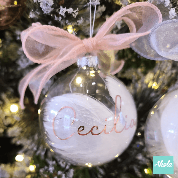 【Jingle】8cm Personalized Christmas Glass Ball ornament with feathers 羽毛聖誕樹裝飾玻璃球