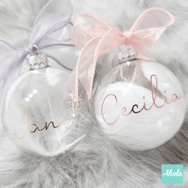 【Jingle】8cm Personalized Christmas Glass Ball ornament with feathers 羽毛聖誕樹裝飾玻璃球