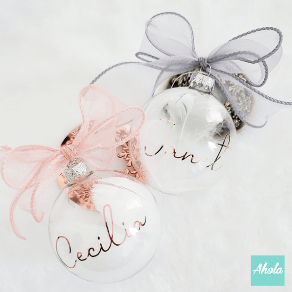 【Jingle】8cm Personalized Christmas Glass Ball ornament with feathers 羽毛聖誕樹裝飾玻璃球