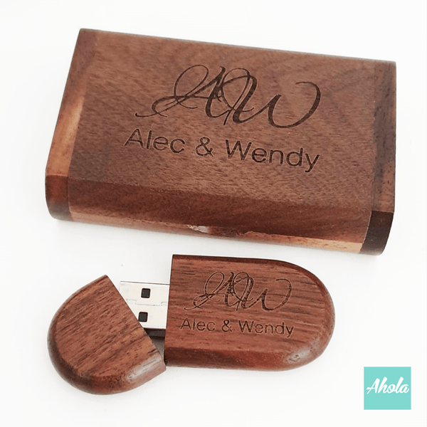 【Two Initials】Laser Engraved Wooden Box USB drive 激光刻字木盒USB手指 - Ahola