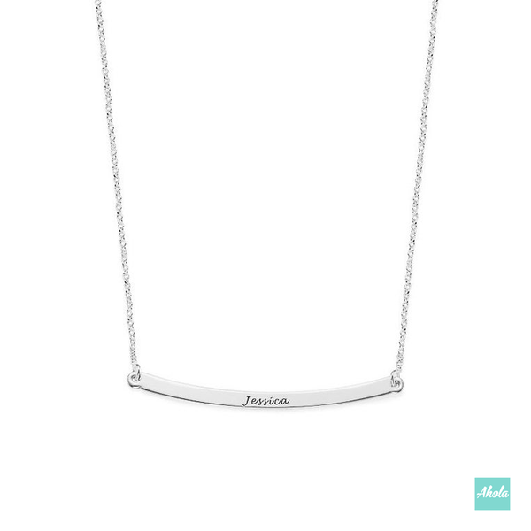 SP033 Sterling Silver  Curved Bar Engraved Necklace 長形彎牌刻字頸鏈  📣此產品新年/情人節前出貨已截單, 由1月15號至2月26號落單將會在3月中/尾寄出 - Ahola