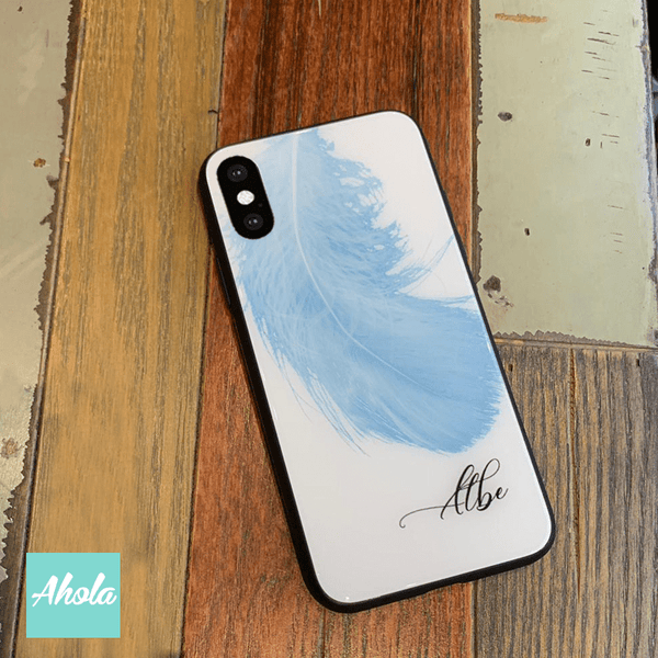 【Feather】Black bumper tempered glass phone Case 羽毛全包邊玻璃名字電話殼 - Ahola