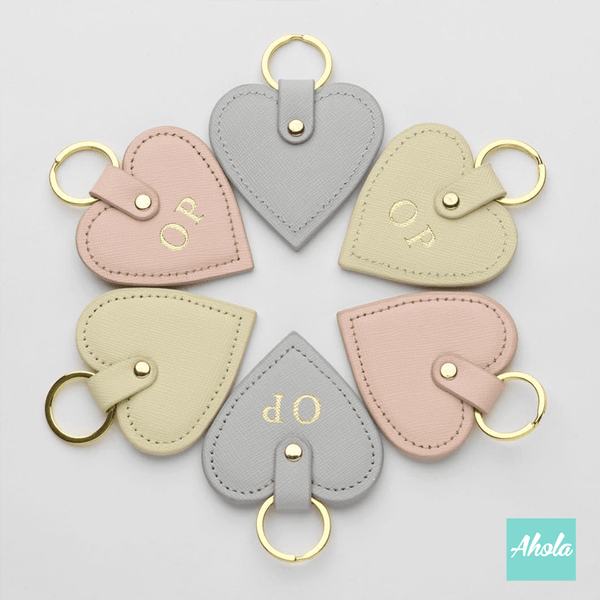 【Cuore】Embossed Saffiano Leather Heart Keyring 心形十字壓紋牛皮鑰匙圈