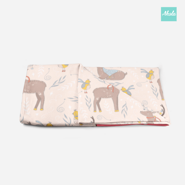 【Pink Deer】Ultra Soft Throw Blanket 粉色小鹿超柔軟短毛絨被 - Ahola