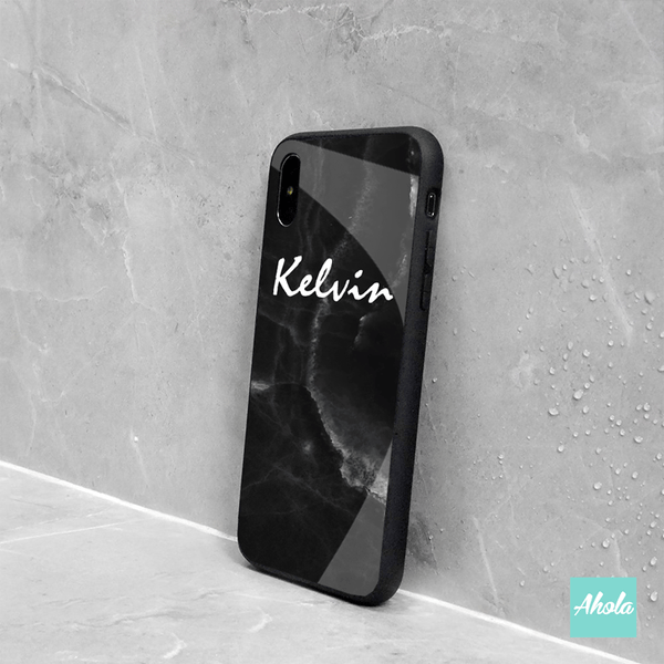 【Marble III】Black bumper tempered glass phone Case 雲石紋黑色全包邊玻璃名字電話殼 📣由於農曆新年假期關係, 此產品最遲在1月28號落單/付款, 2月10號左右完成寄出, 而1月29號至2月14號落單將會在3月頭/中寄出 - Ahola