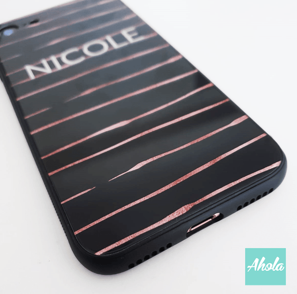 【Rosegold foil】Black bumper tempered glass phone Case 玫瑰金箔黑色全包邊玻璃名字電話殼 📣由於農曆新年假期關係, 此產品最遲在1月28號落單/付款, 2月10號左右完成寄出, 而1月29號至2月14號落單將會在3月頭/中寄出 - Ahola