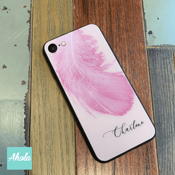 【Feather】Black bumper tempered glass phone Case 羽毛全包邊玻璃名字電話殼 - Ahola