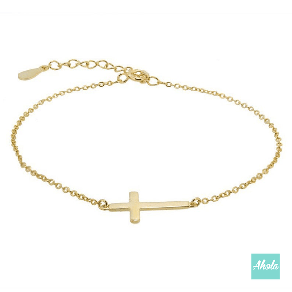 SP051 Sterling Silver Cross Bracelet 純銀十字架刻字手鏈 - Ahola