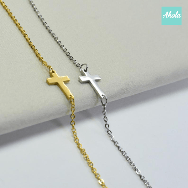 SP051 Sterling Silver Cross Bracelet 純銀十字架刻字手鏈 - Ahola