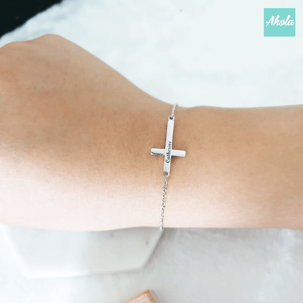 SP051 Sterling Silver Cross Bracelet 純銀十字架刻字手鏈 - Ahola