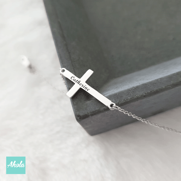 SP051 Sterling Silver Cross Bracelet 純銀十字架刻字手鏈 - Ahola