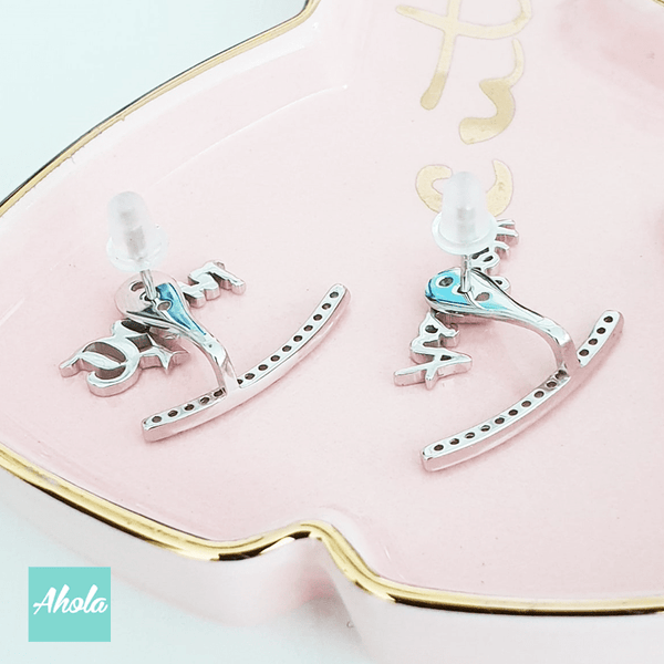 【SP039】Platinum Plated Sterling Silver 925 name with Semi-arc zircon Earrings 純銀名字耳環配半弧形鑲鋯石後掛耳環 📣由於農曆新年假期關係, 此產品最遲在1月24號落單/付款, 2月8左右完成寄出, 而1月25號至2月14號落單將會在3月頭/中寄出 - Ahola