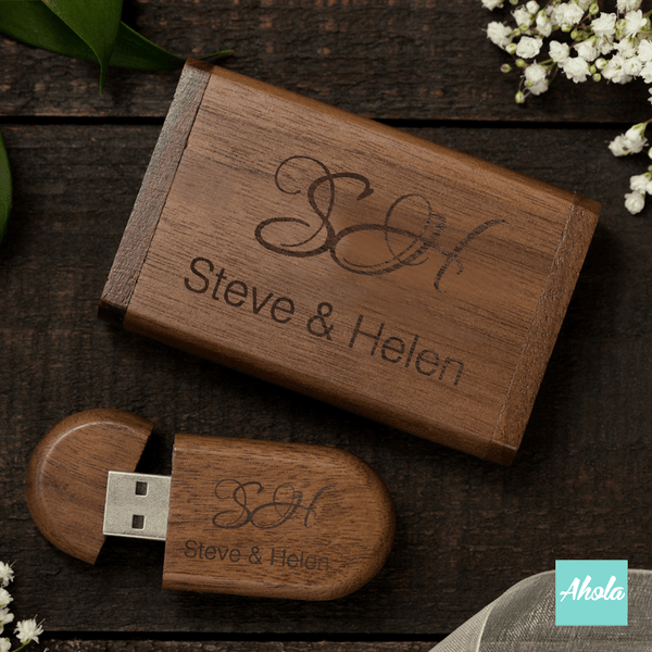 【Two Initials】Laser Engraved Wooden Box USB drive 激光刻字木盒USB手指 - Ahola