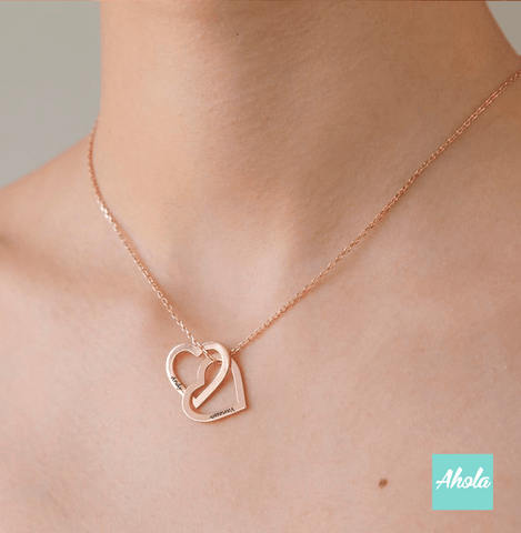 SP048 Sterling Silver Interlock Heart Necklace 純銀心形刻字頸鏈 - Ahola