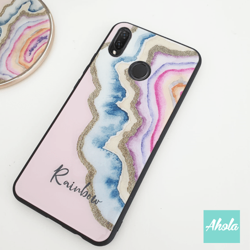 【Agate Stone】Black bumper tempered glass phone Case 瑪瑙石黑色全包邊玻璃名字電話殼 - Ahola