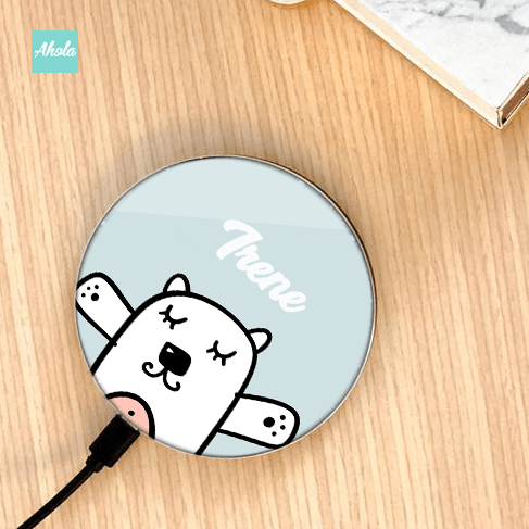 【White Teddy】10W Ultra thin FastWireless Charger Pad 白色小熊名字無線差電板 - Ahola