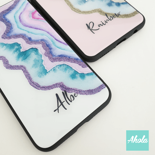 【Agate Stone】Black bumper tempered glass phone Case 瑪瑙石黑色全包邊玻璃名字電話殼 - Ahola