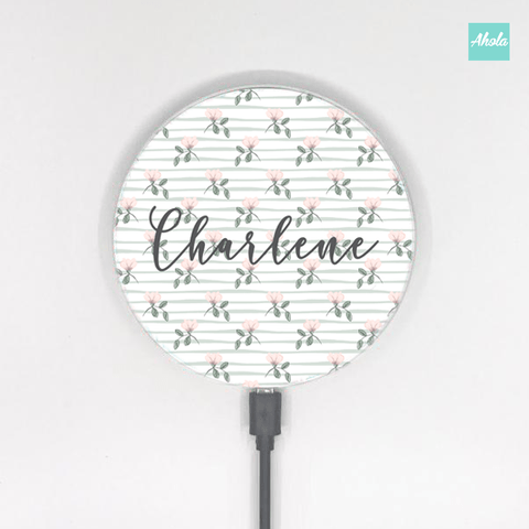 【Stripey flower】10W Ultra thin FastWireless Charger Pad 條紋花朵名字無線差電板 - Ahola