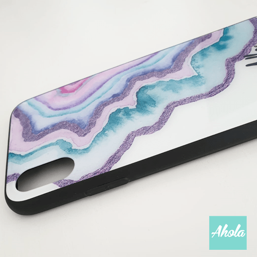 【Agate Stone】Black bumper tempered glass phone Case 瑪瑙石黑色全包邊玻璃名字電話殼 - Ahola