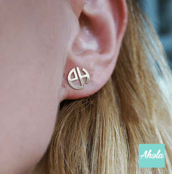 SP024 Block Monogram Initial 925 Sterling Sliver Name Earrings 字母組合耳環 (一對) 📣由於農曆新年假期關係, 此產品最遲在1月24號落單/付款, 2月8左右完成寄出, 而1月25號至2月14號落單將會在3月頭/中寄出 - Ahola