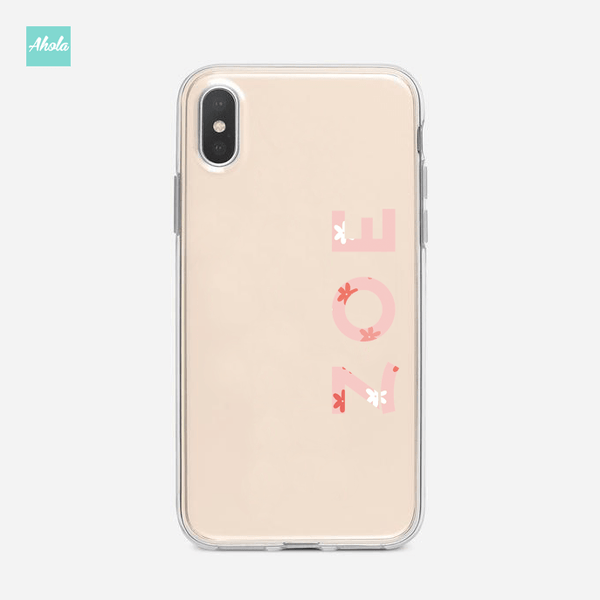 【Pink Florals】Soft PU transparent phone case 粉色小花名字透明電話軟殼 - Ahola