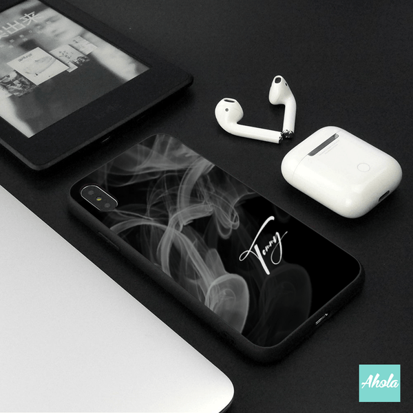 【Tinted Smoke】Black bumper tempered glass phone Case 有色煙霧全包邊玻璃名字電話殼 - Ahola
