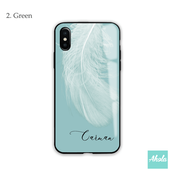 【Feather】Black bumper tempered glass phone Case 羽毛全包邊玻璃名字電話殼 - Ahola