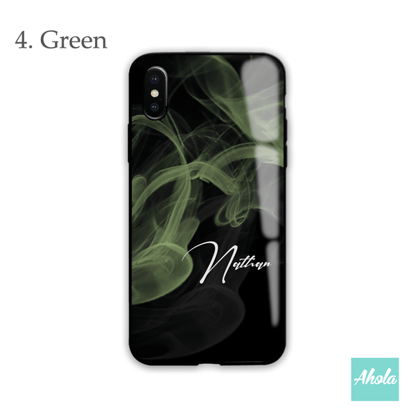 【Tinted Smoke】Black bumper tempered glass phone Case 有色煙霧全包邊玻璃名字電話殼 - Ahola