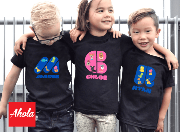 【Cute Alphabet】Short Sleeve Tee 植絨燙畫系列 - Ahola