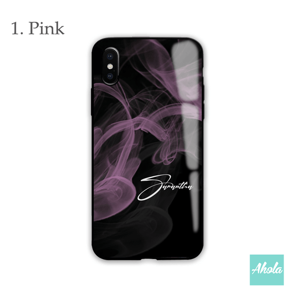 【Tinted Smoke】Black bumper tempered glass phone Case 有色煙霧全包邊玻璃名字電話殼 - Ahola