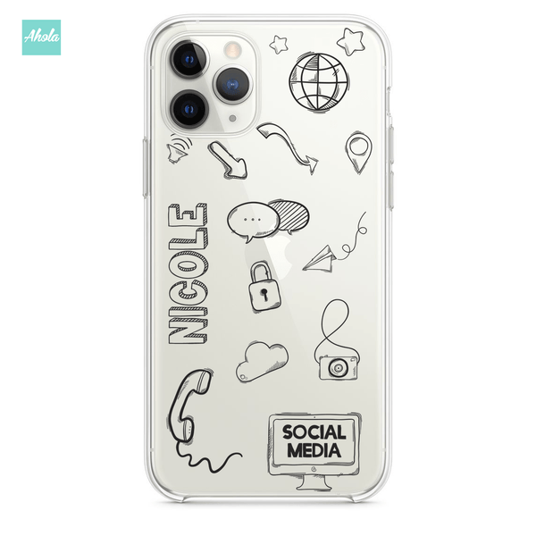 【Social Media】Soft PU transparent phone case 社交媒體名字透明電話軟殼 - Ahola