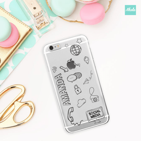 【Social Media】Soft PU transparent phone case 社交媒體名字透明電話軟殼 - Ahola