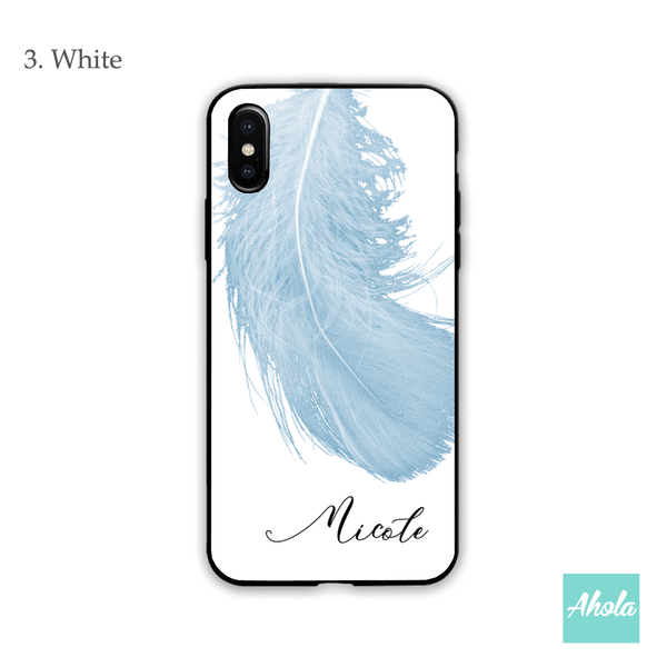 【Feather】Black bumper tempered glass phone Case 羽毛全包邊玻璃名字電話殼 - Ahola